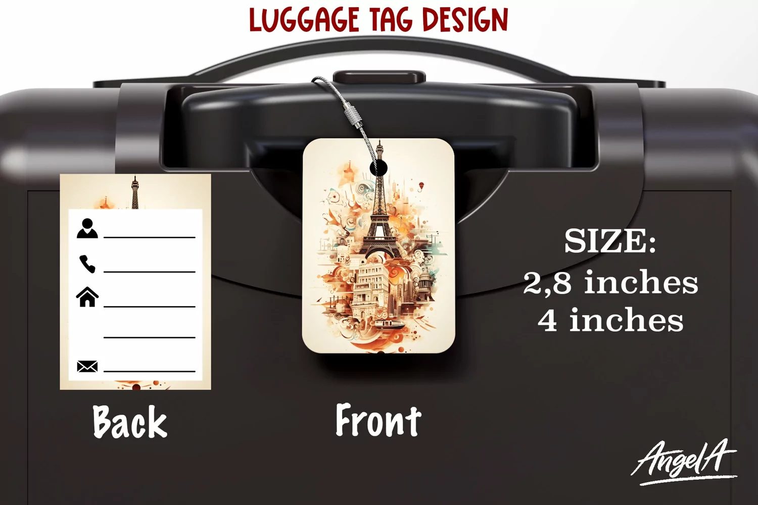 Travel Luggage tag sublimation / landmark, Eiffel Tower png product image 1