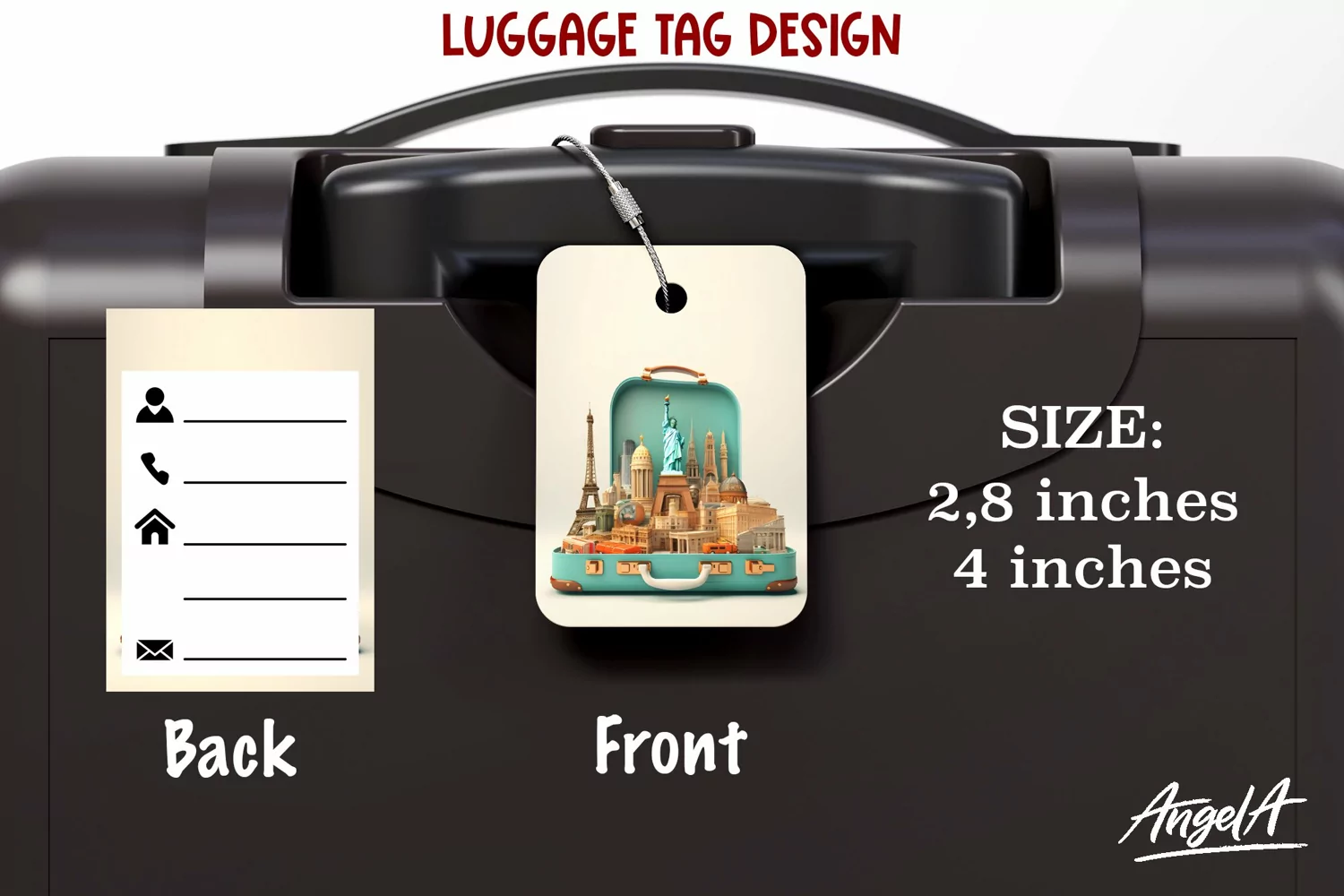 Luggage tag sublimation / 3d retro suitcase illustration product image 1