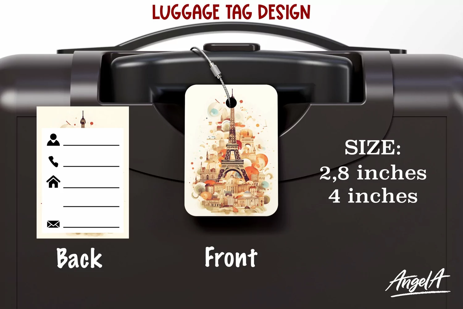 Luggage tag sublimation / bag tag template / Eiffel Tower product image 1