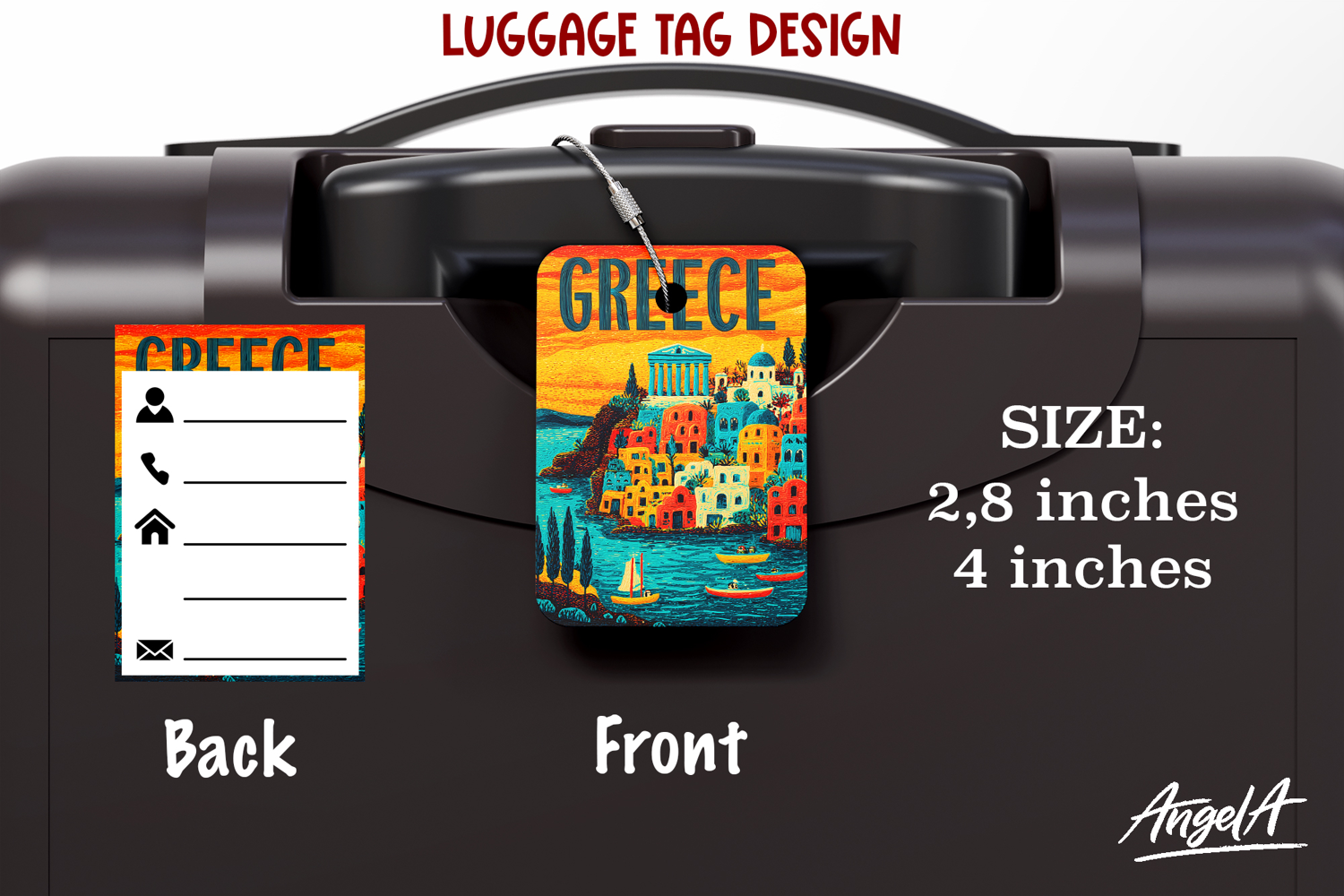 Luggage tag Sublimation Groovy Colorful Label Greece PNG product image 1