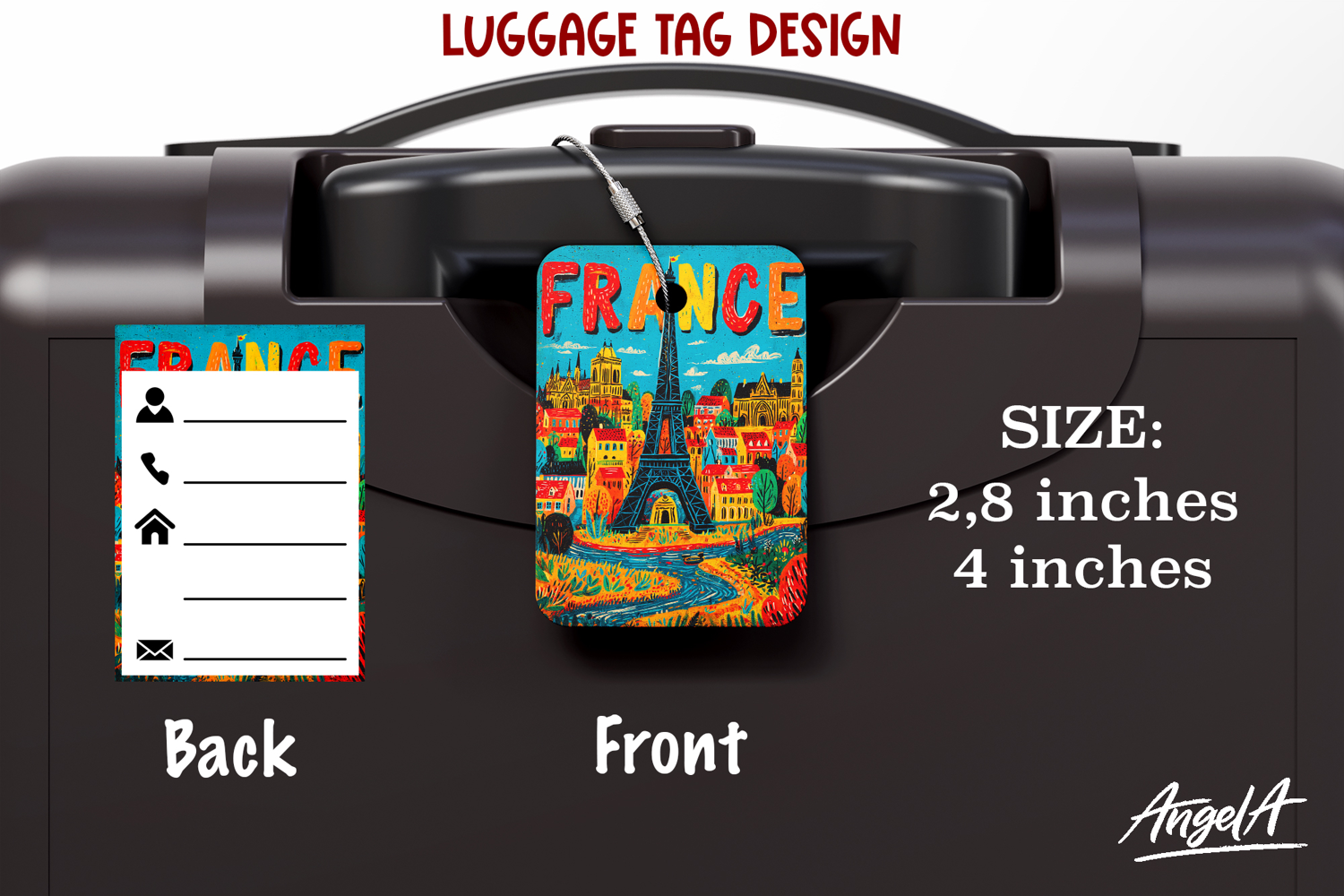 Luggage tag Sublimation Groovy Colorful Label France PNG product image 1