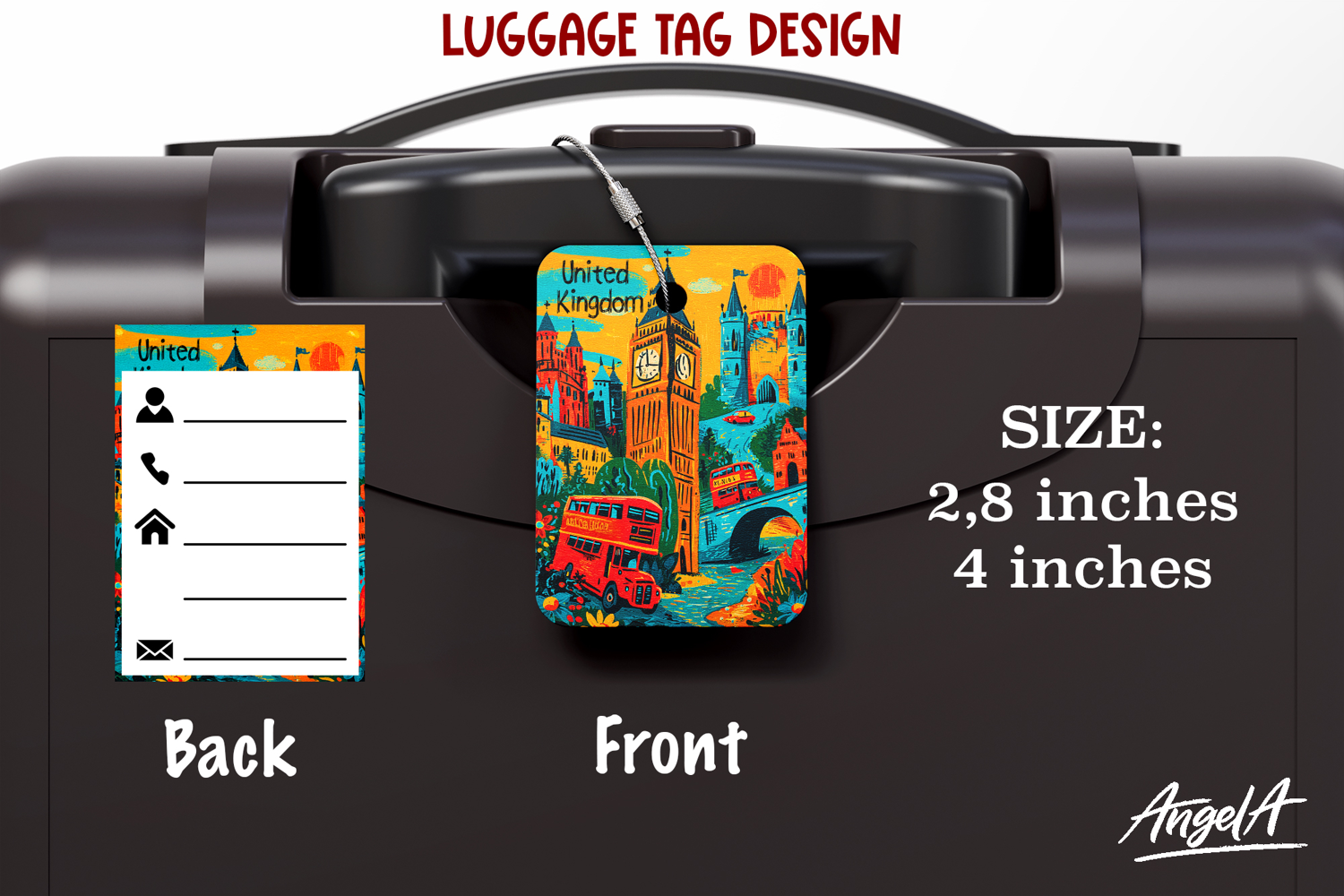 Luggage tag Sublimation Groovy Colorful Label United Kingdom product image 1