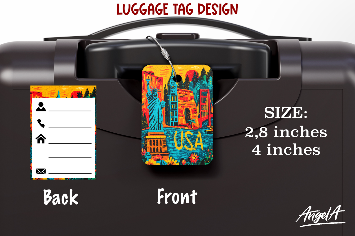 Luggage tag Sublimation Groovy Colorful bag label USA PNG product image 1