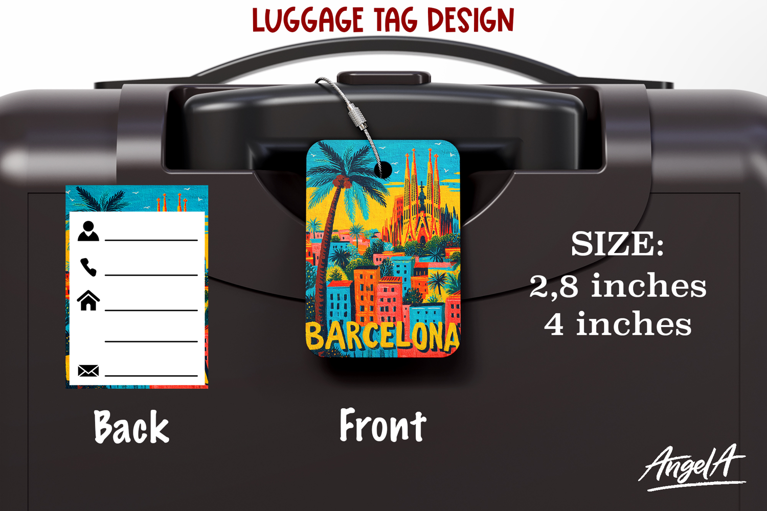 Luggage tag Sublimation Groovy Colorful Label Barcelona product image 1
