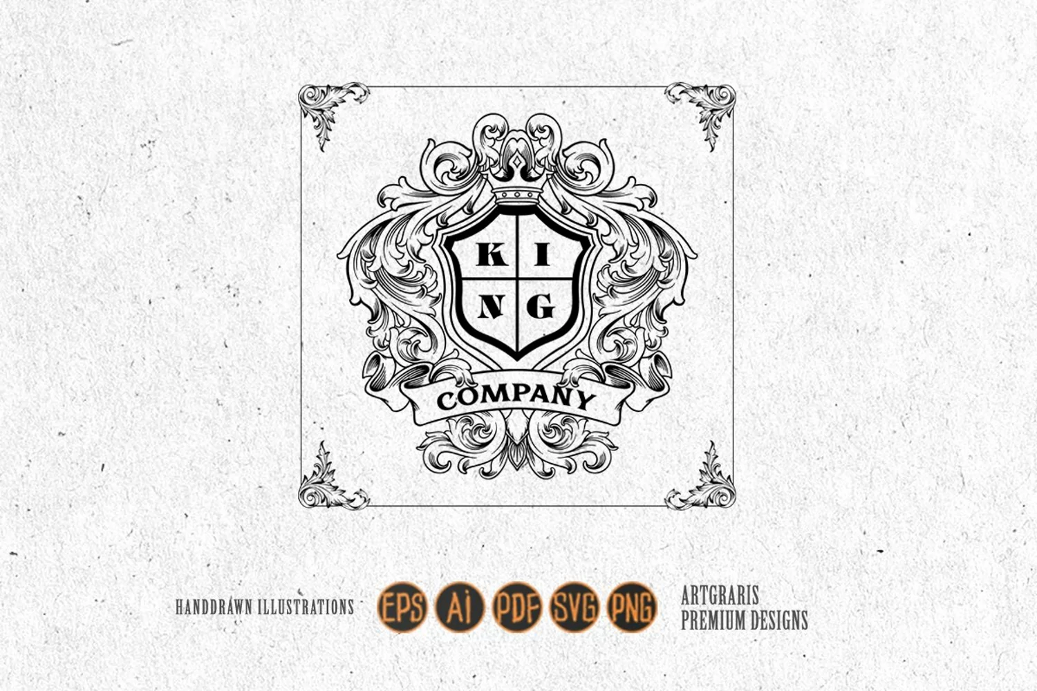 Luxury vintage label king crown frame floral ornament SVG product image 1