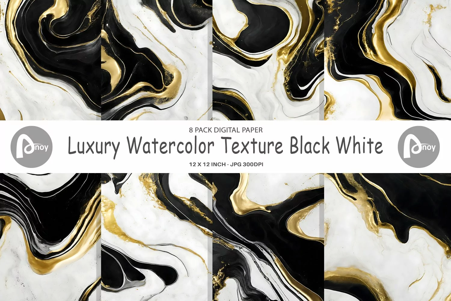Luxury Watercolor Black White | Digital Paper product image 1