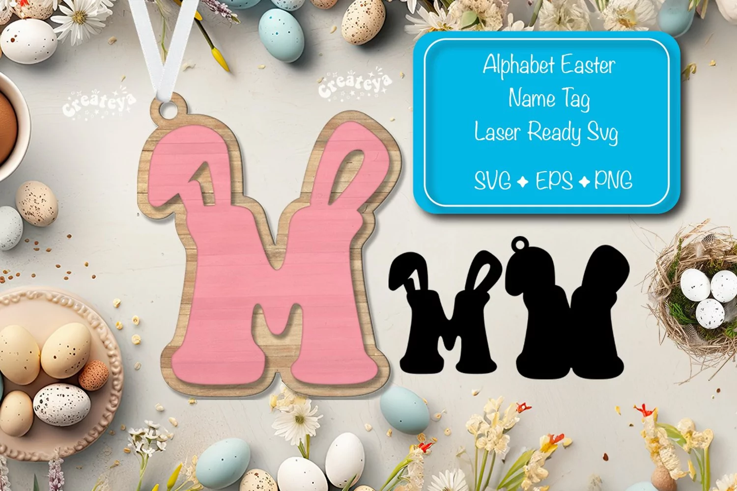 Alphabet Letter M Easter basket tags Easter tag Laser Cut product image 1