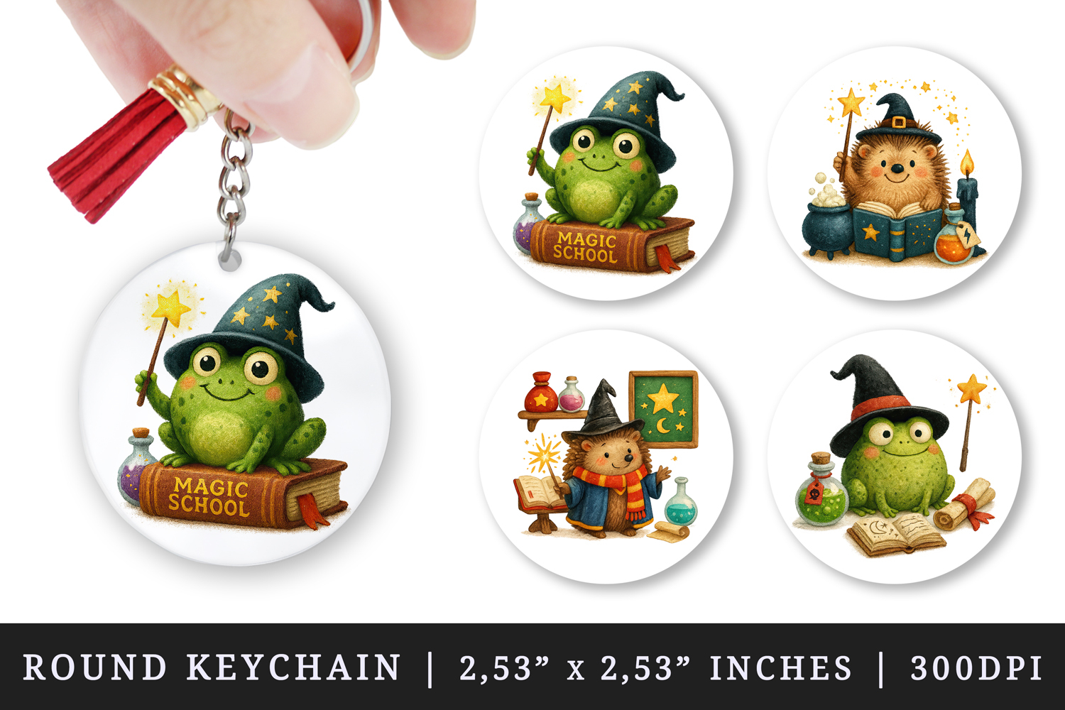 Magic School round keychain pintable sublimation design png product image 1
