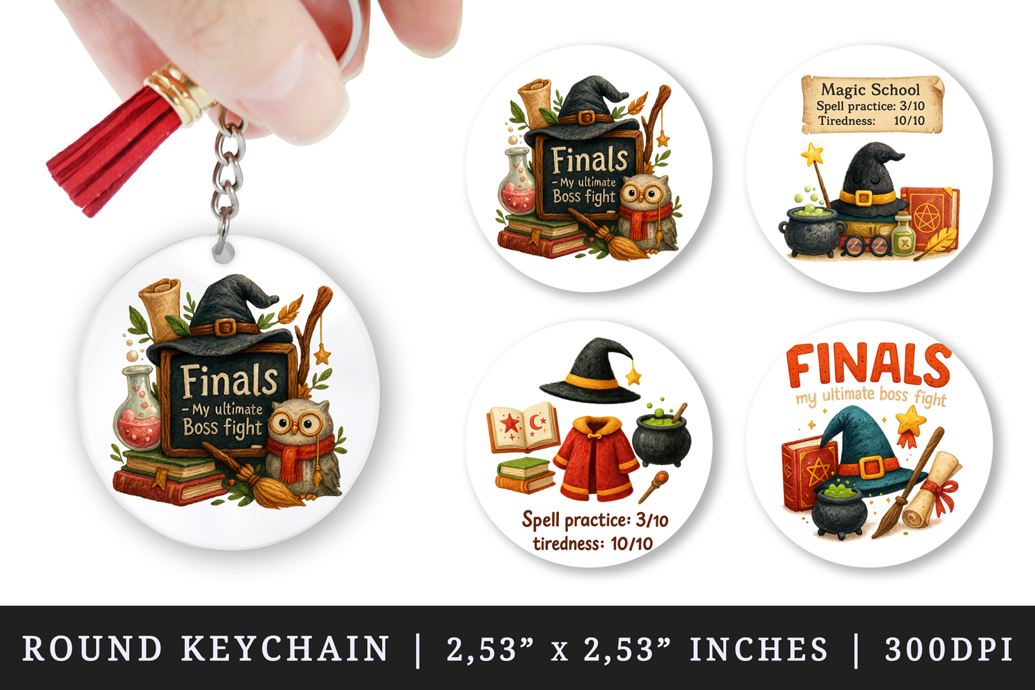 Magic School round keychain pintable sublimation design png product image 1