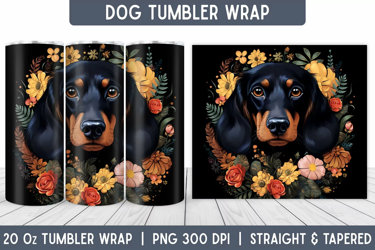 Dog Tumbler Wrap | Floral Tumbler | Sublimation Tumbler product image 1