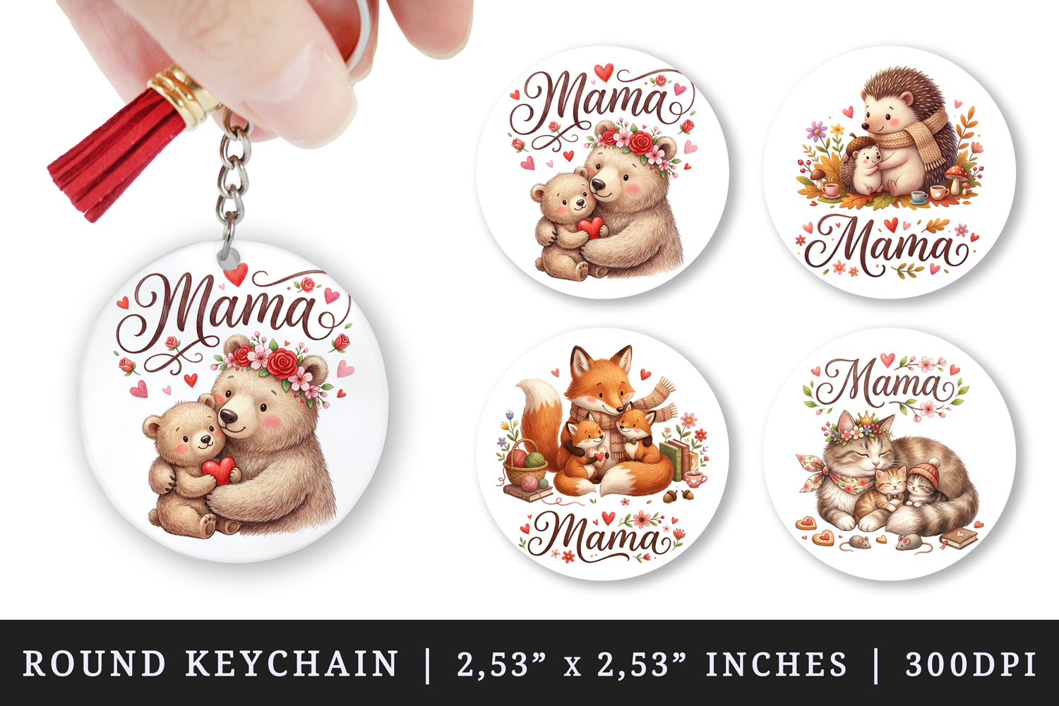 Mama round keychain pintable sublimation design png product image 1