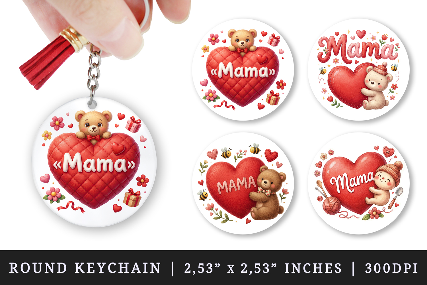 Mama round keychain pintable sublimation design png product image 1