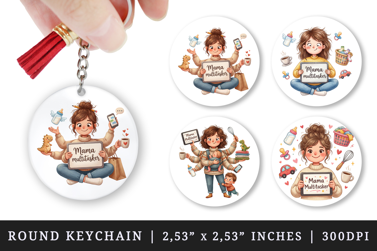 Mama round keychain pintable sublimation design png product image 1