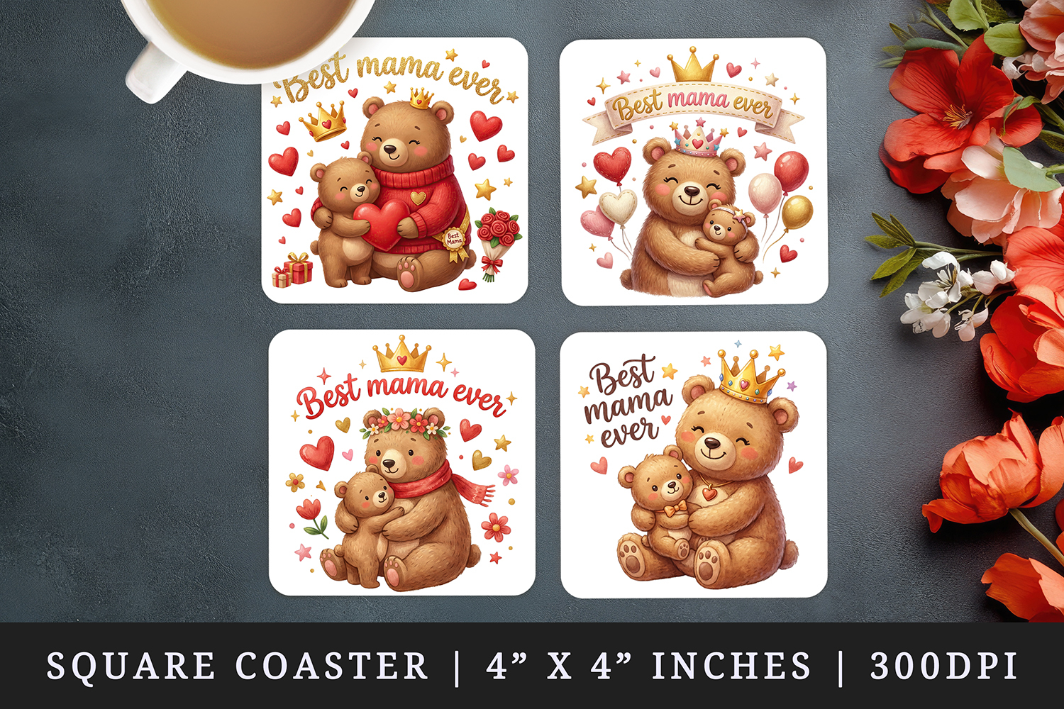 Mama square coaster sublimation, coasters design product image 1