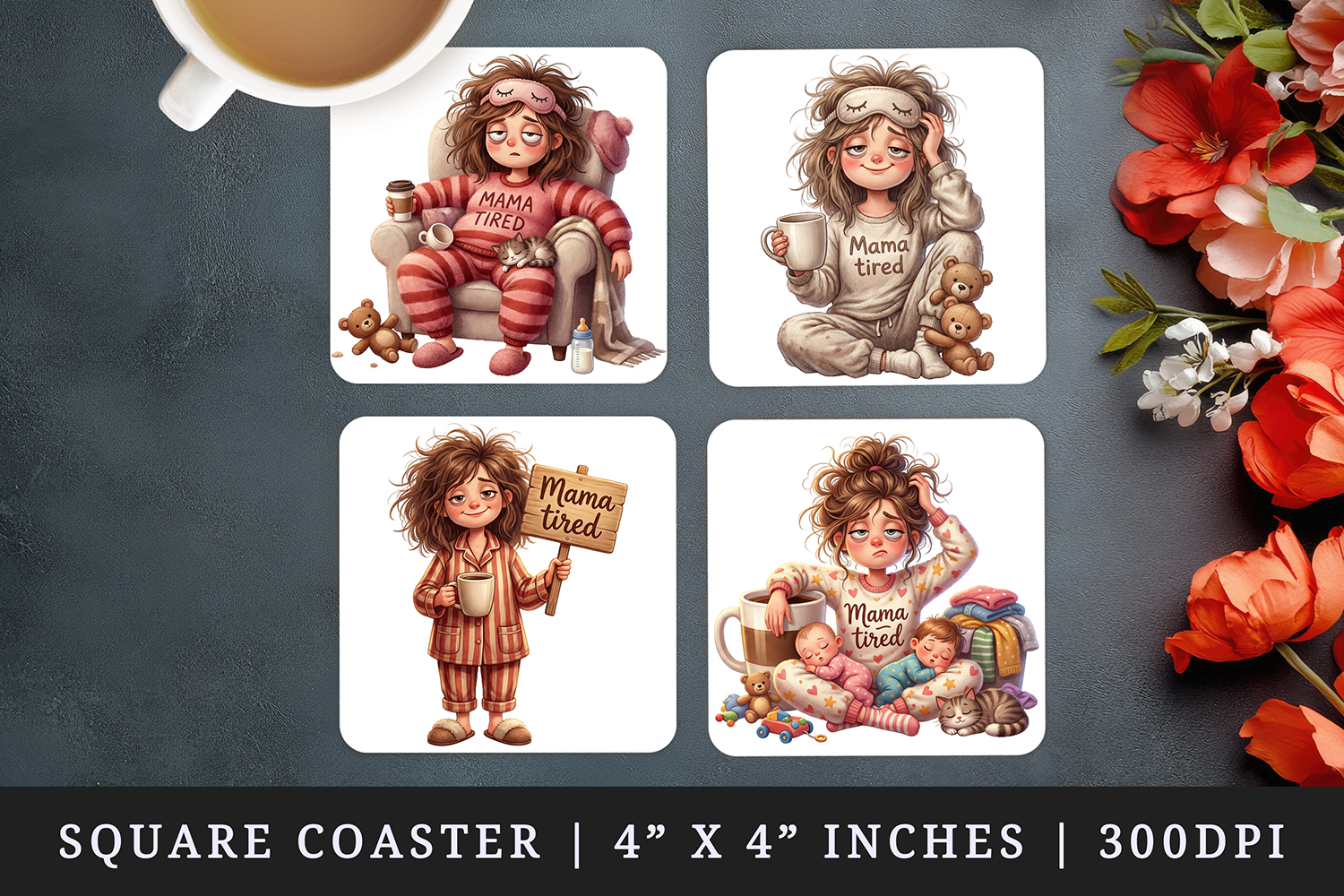 Mama square coaster sublimation, coasters design product image 1