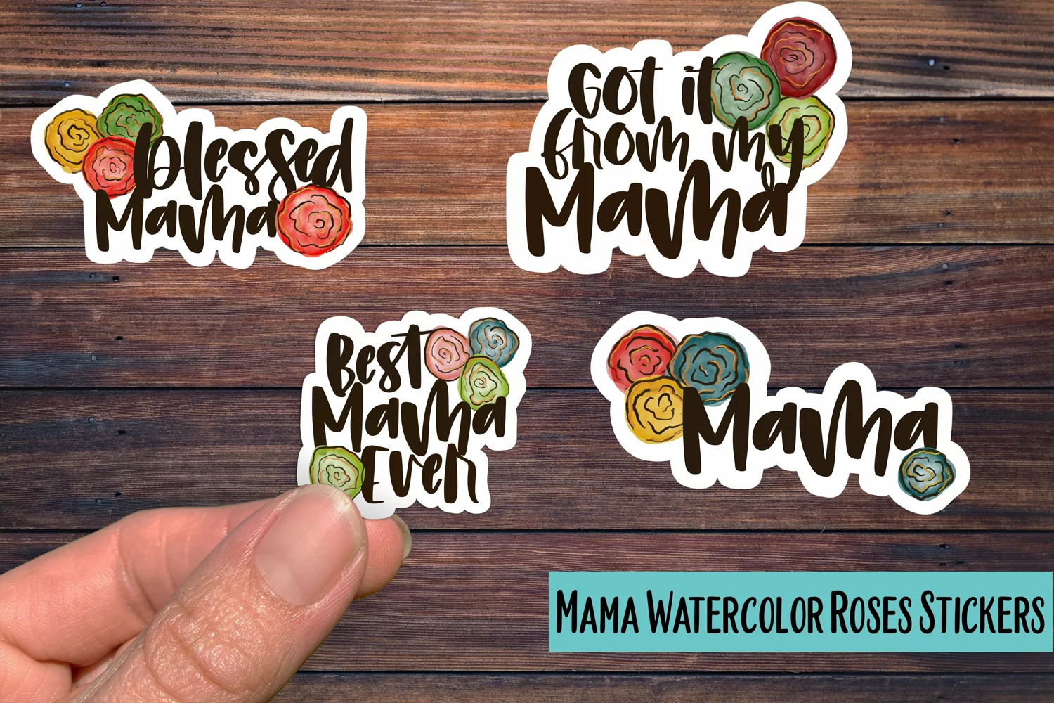 Mama Watercolor Roses PNG Sticker Pack product image 1