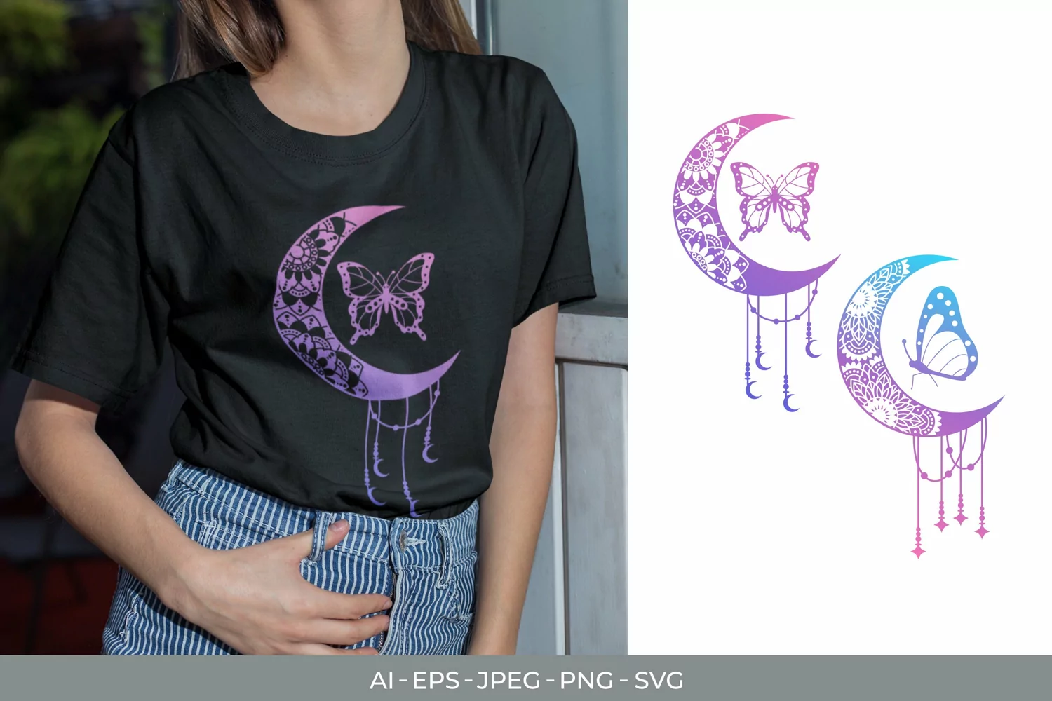 Crescent Moon and Butterfly with Flower Pattern Design Set product image 1