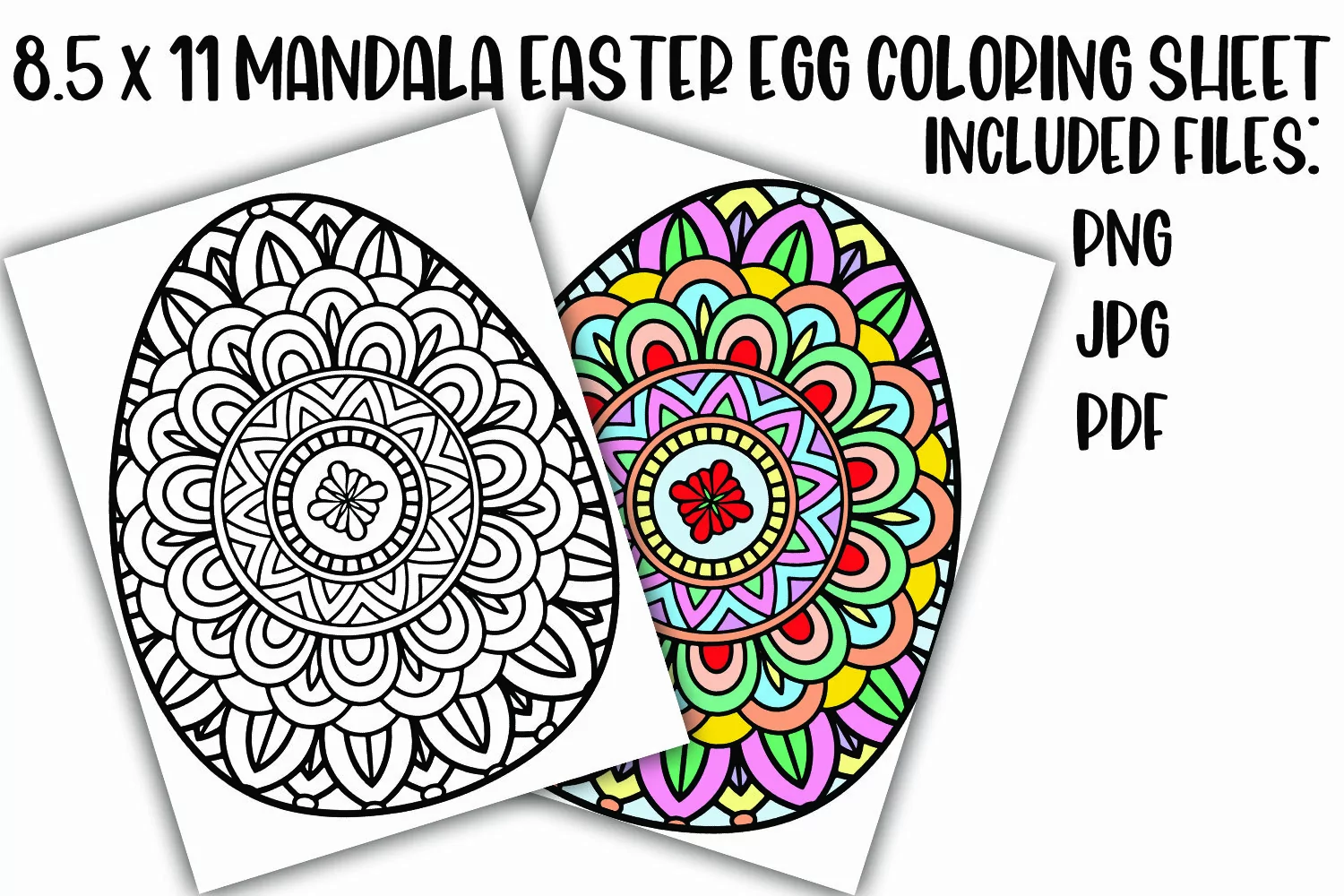 Hand Drawn Mandala Spring Easter Egg Coloring Sheet product image 1