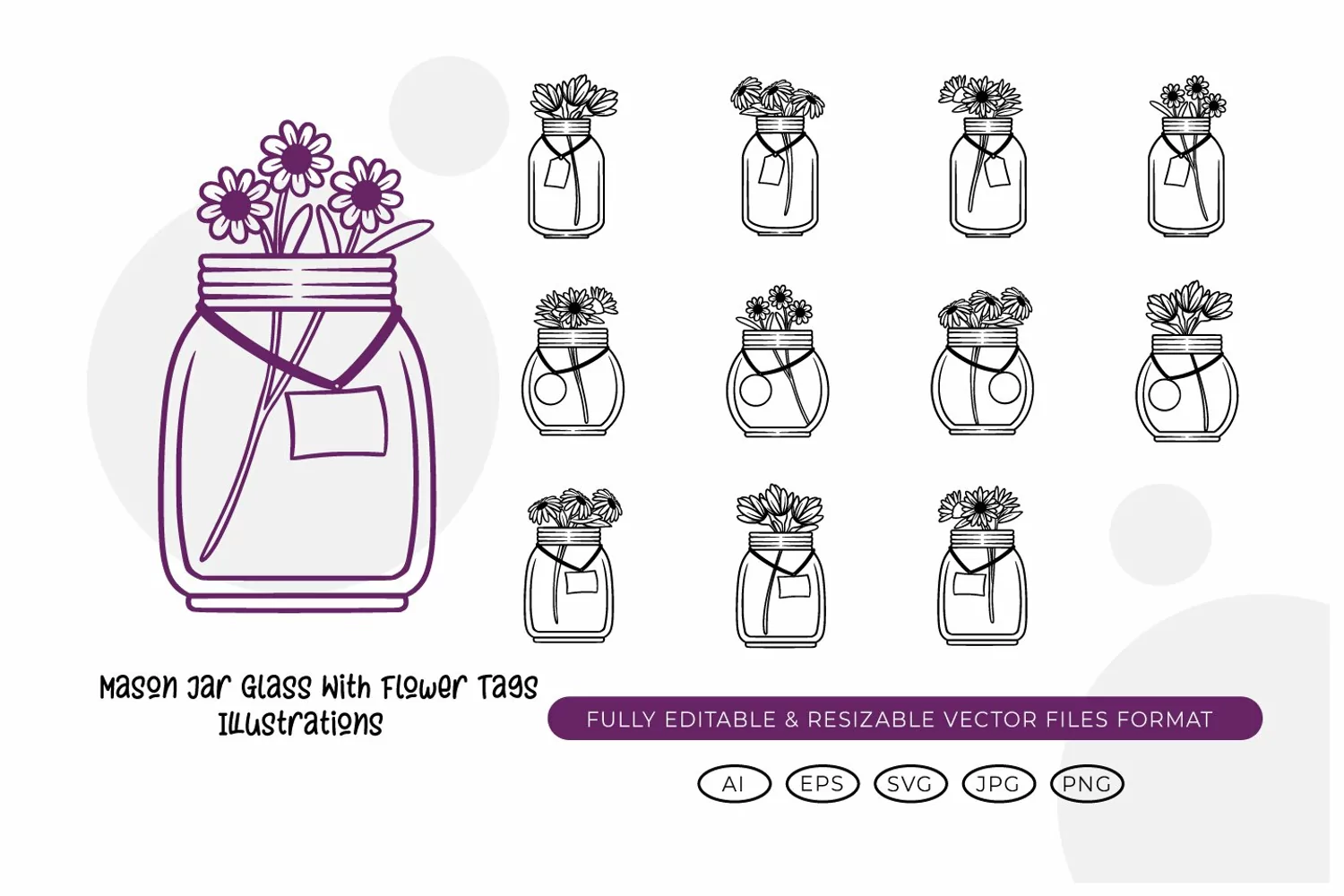 Mason Jar Glass With Flower Tags Illustrations product image 1
