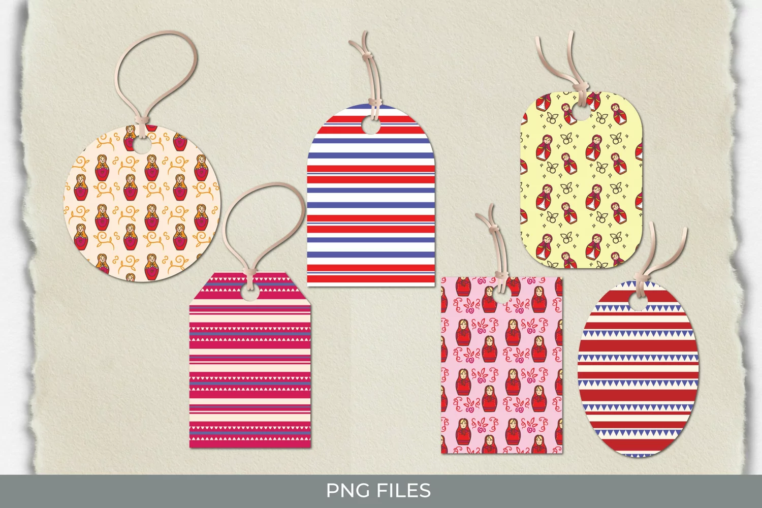 Matryoshka Russian Doll Seamless Pattern Shaped Tags product image 1
