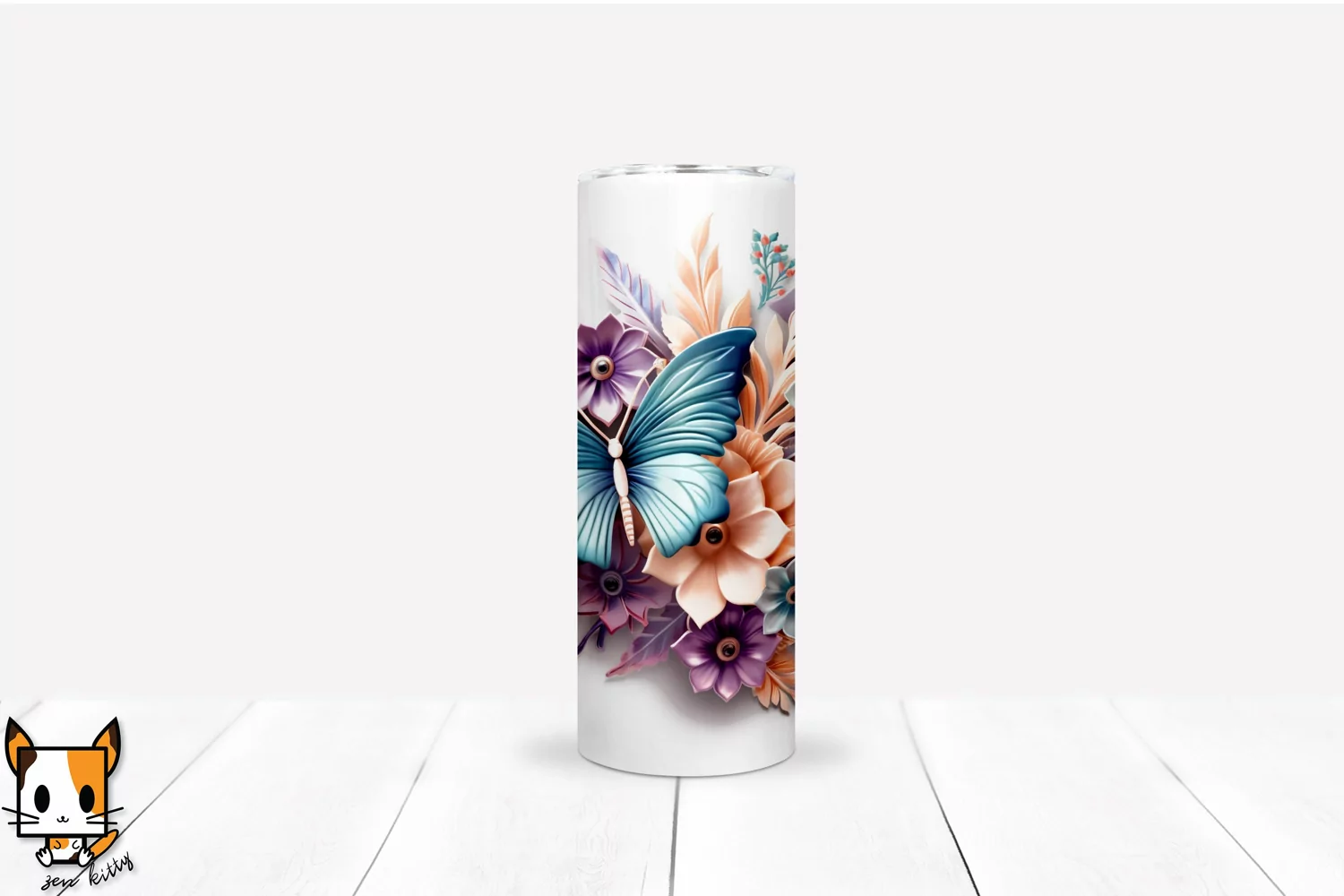 3d Butterfly Sublimation Tumbler Wrap Set | 20 PNG Design product image 1