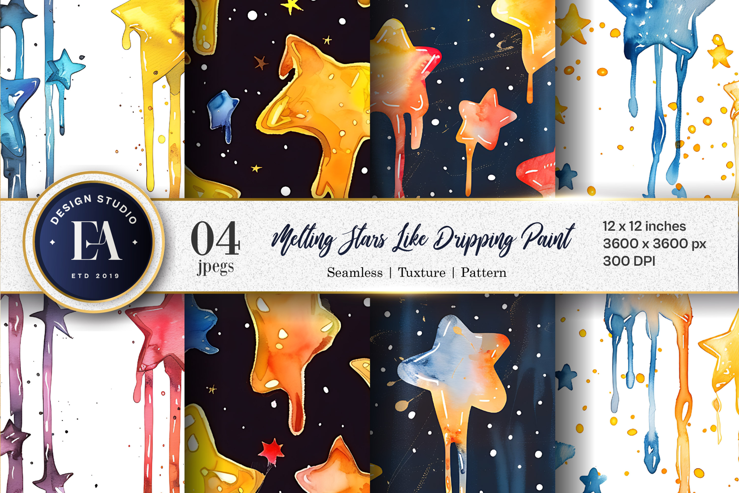 Melting Stars Like Dripping Paint Handmade Watercolor DP product image 1