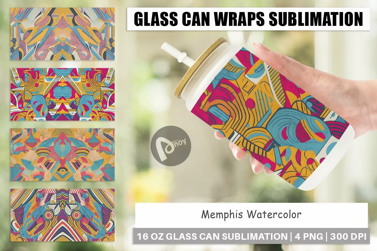 Glass Can Wraps Memphis Watercolor product image 1
