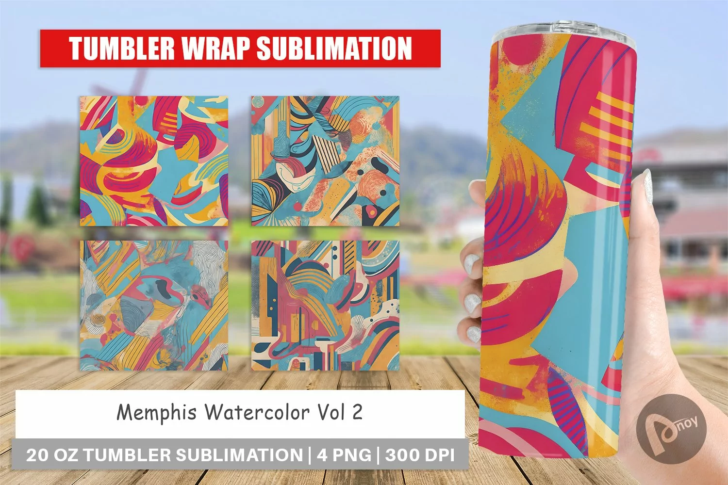 Tumbler Sublimation Wrap Memphis Watercolor product image 1