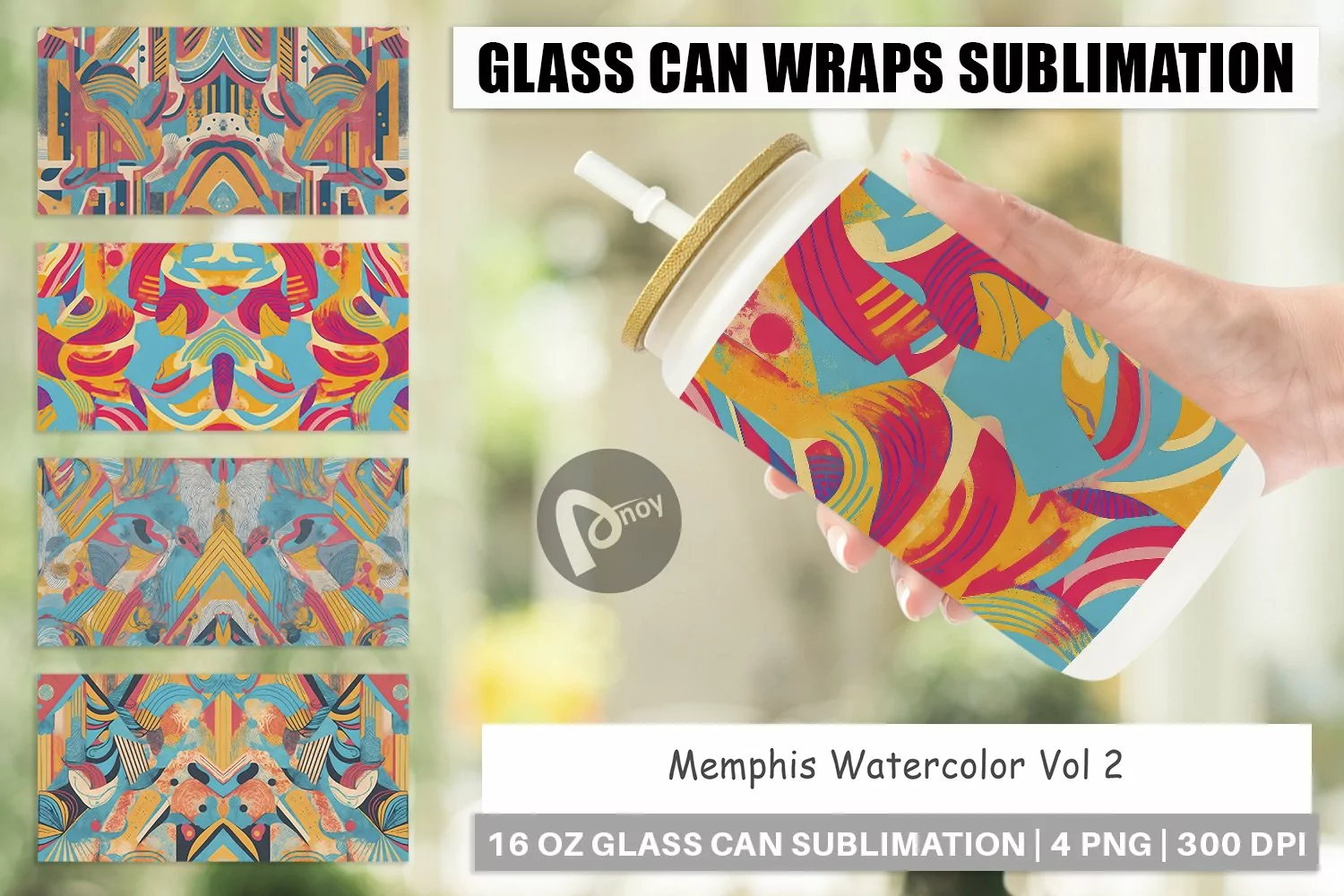 Glass Can Wraps Memphis Watercolor product image 1