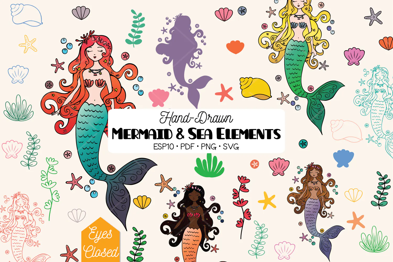 Colored Mermaid Eyes Closed | Sea Shell, Aquatic Plants product image 1