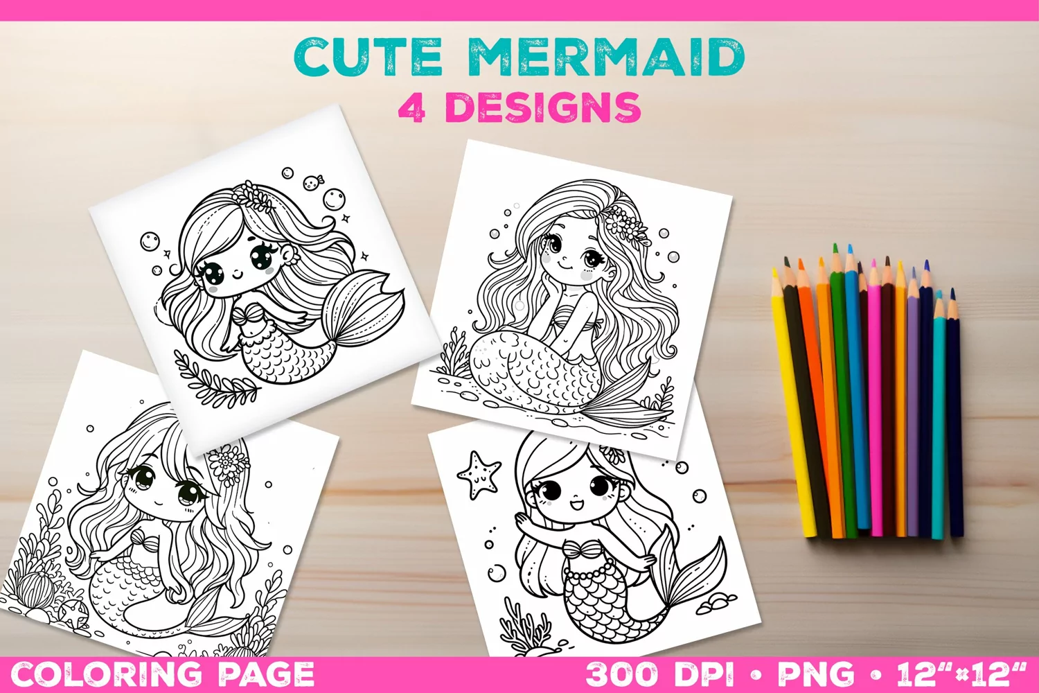 Mermaid Printable Coloring Page. Mermaid Coloring Book product image 1