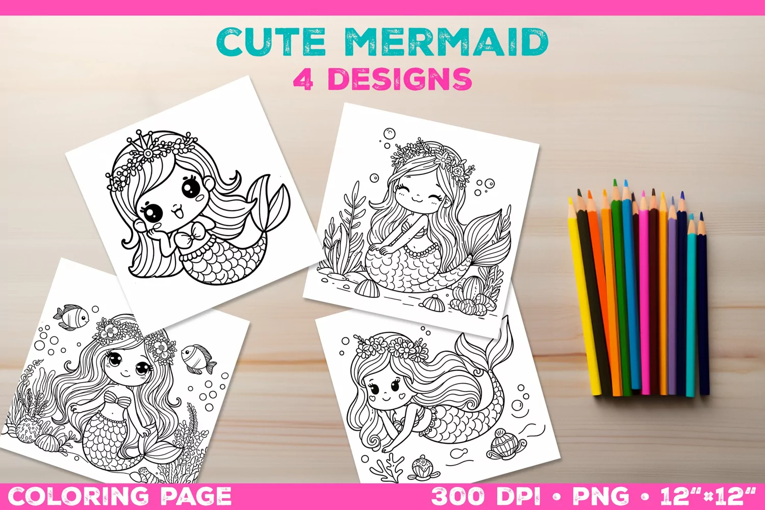 Mermaid Printable Coloring Page. Mermaid Coloring Book product image 1