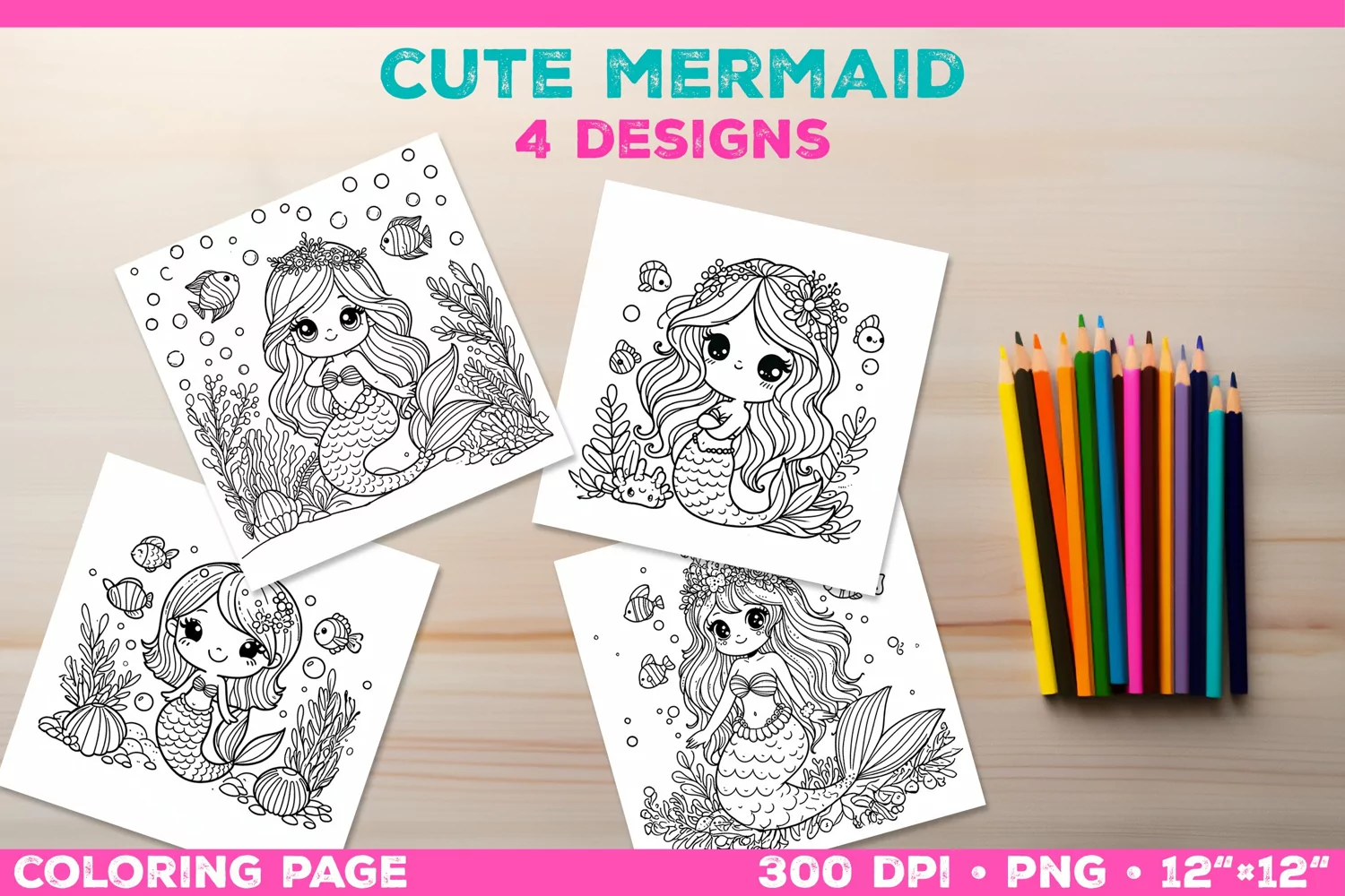 Mermaid Printable Coloring Page. Mermaid Coloring Book product image 1