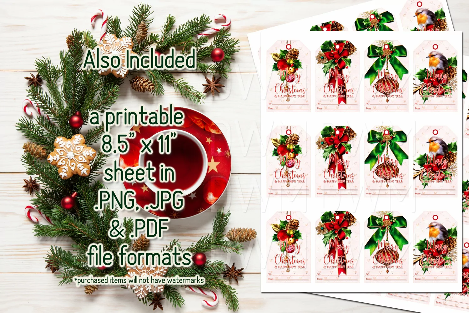 Christmas Amaryllis Printable Gift Tags & Sheet product image 1