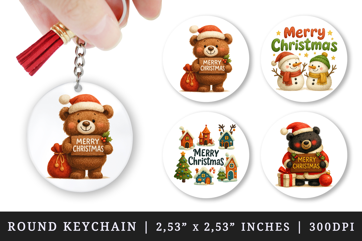 Merry Christmas round keychain pintable sublimation design product image 1