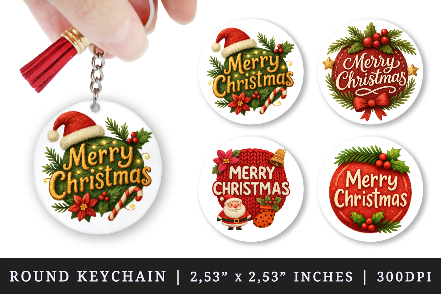 Merry Christmas round keychain pintable sublimation design product image 1