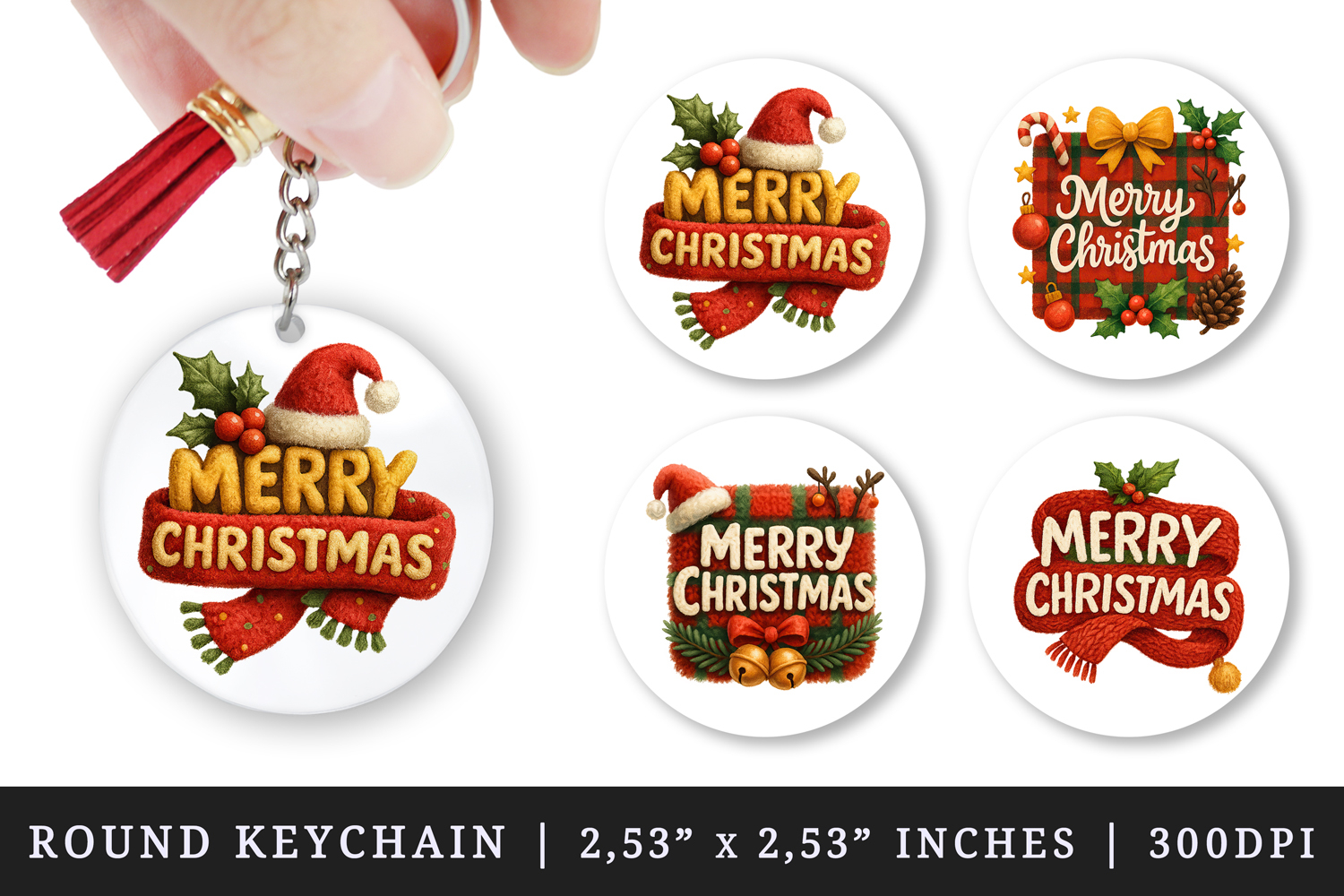 Merry Christmas round keychain pintable sublimation design product image 1