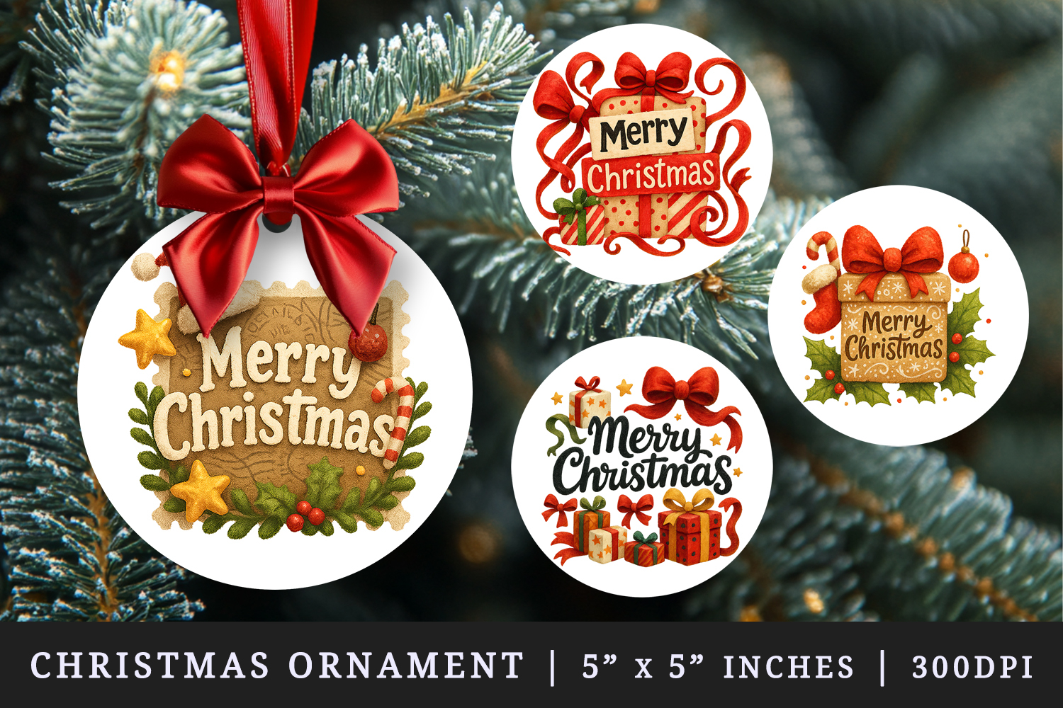 Merry Christmas round ornaments sublimation design product image 1