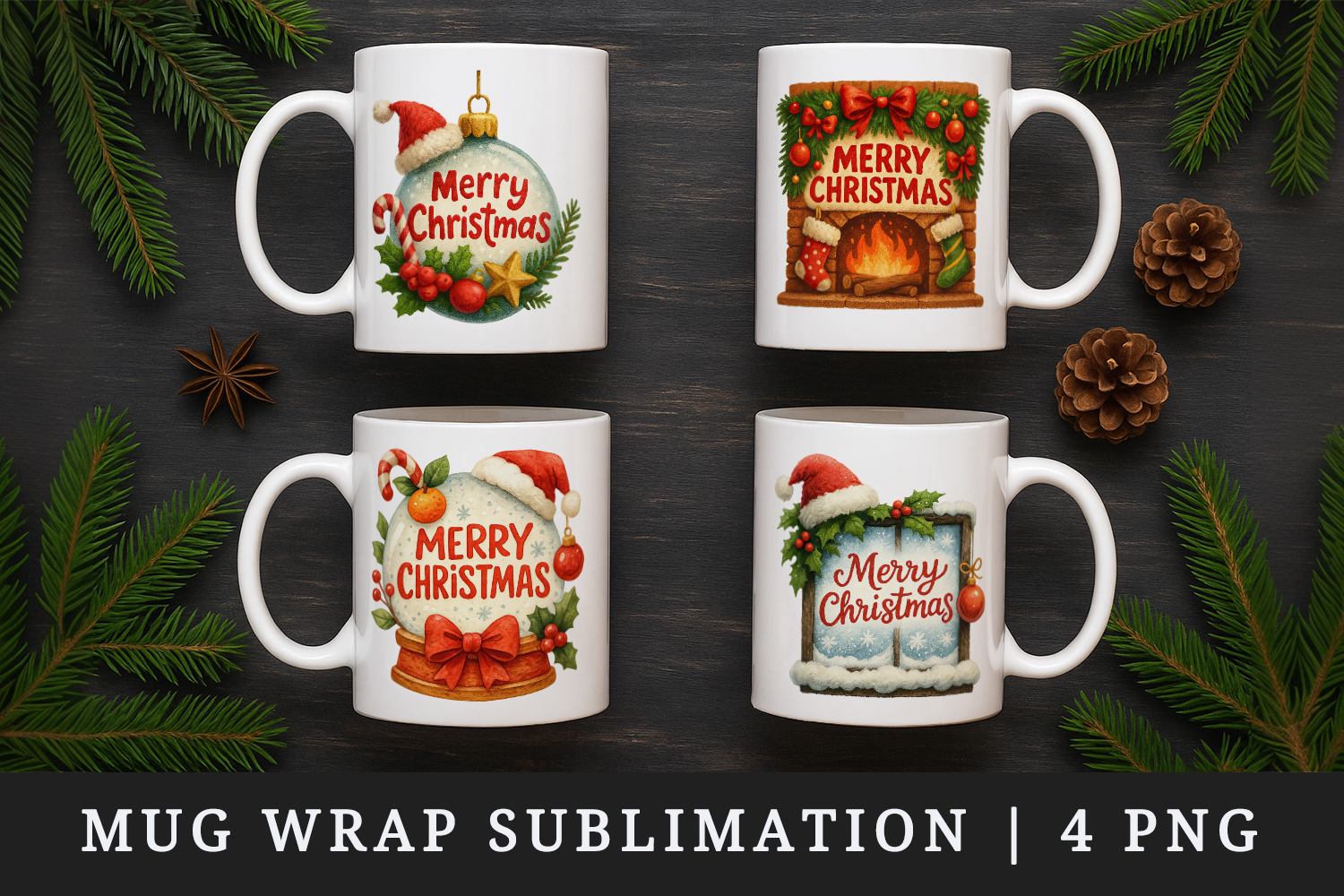 Merry Christmas mug wrap printable sublimation design product image 1