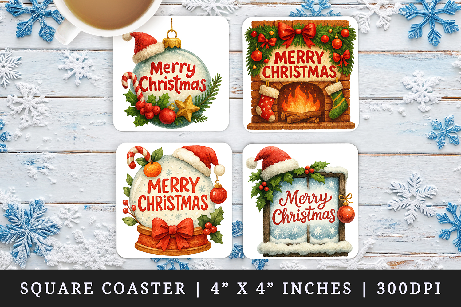 Merry Christmas square coaster sublimation, coasters design product image 1