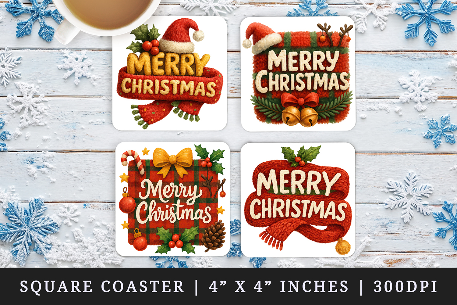 Merry Christmas square coaster sublimation, coasters design product image 1