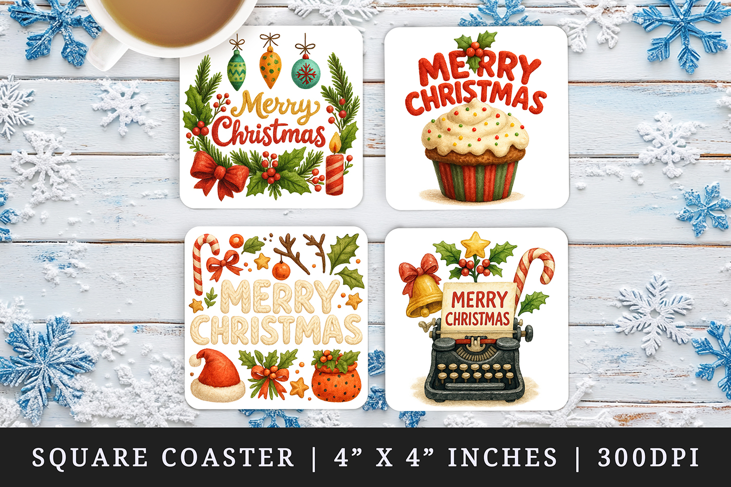 Merry Christmas square coaster sublimation, coasters design product image 1
