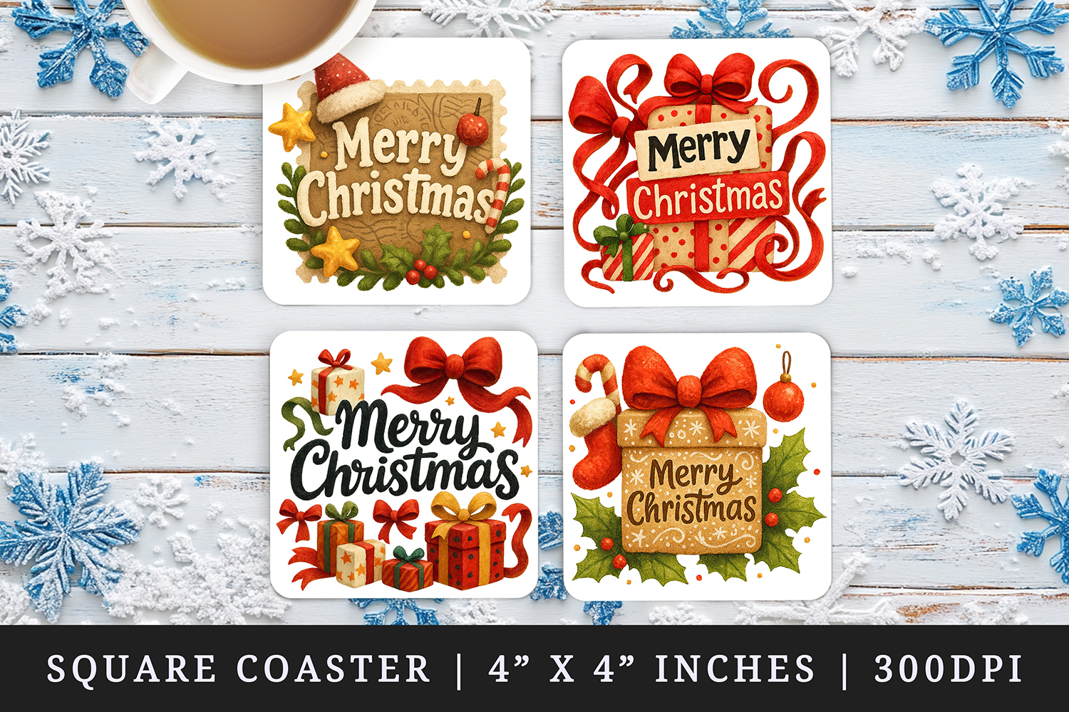 Merry Christmas square coaster sublimation, coasters design product image 1