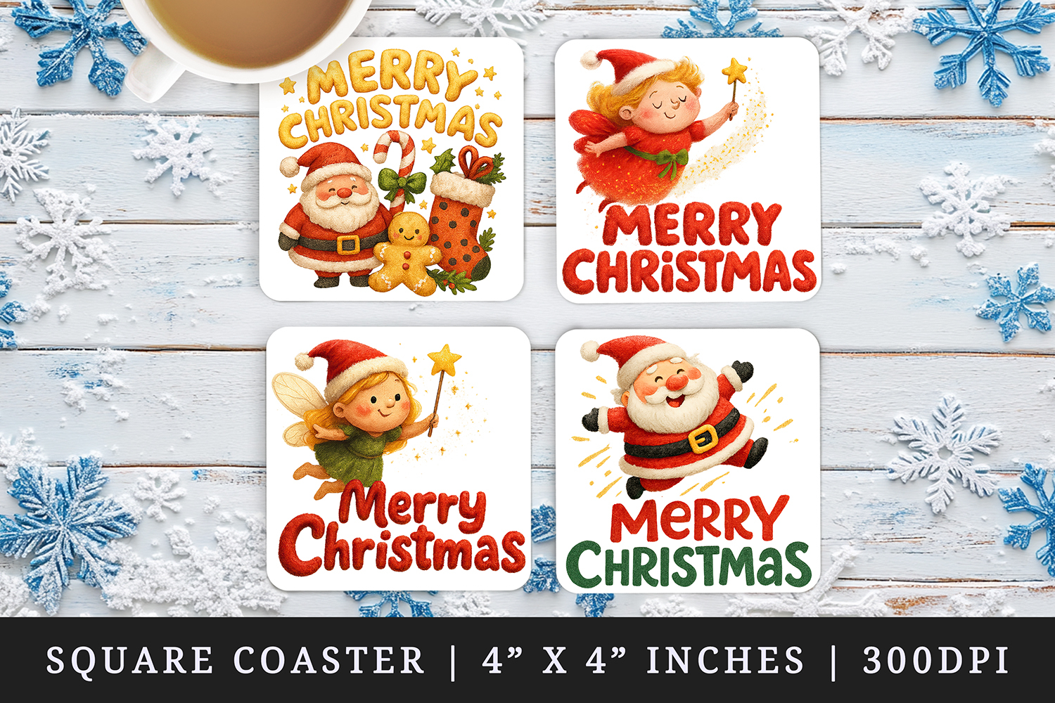 Merry Christmas square coaster sublimation, coasters design product image 1