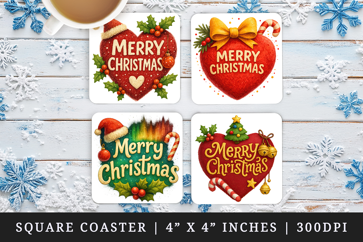 Merry Christmas square coaster sublimation, coasters design product image 1