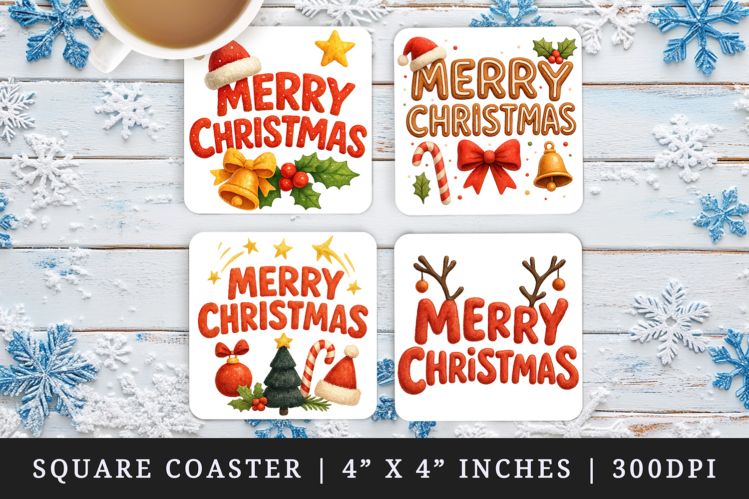 Merry Christmas square coaster sublimation, coasters design product image 1