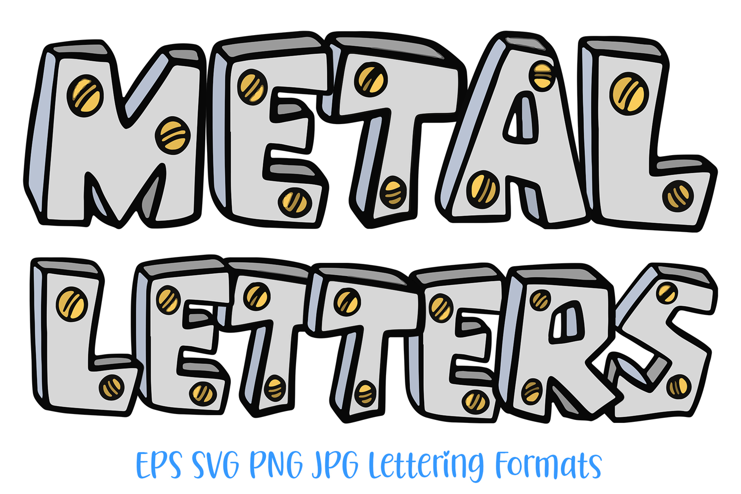 Metal Steel Lettering Font ABC SVG PNG Cartoon Type by Squeeb Creative