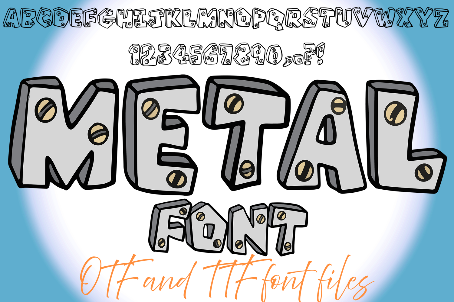 Metal Steel Typeface Lettering ABC Text Font Screw OTF Illustration by Squeeb Creative