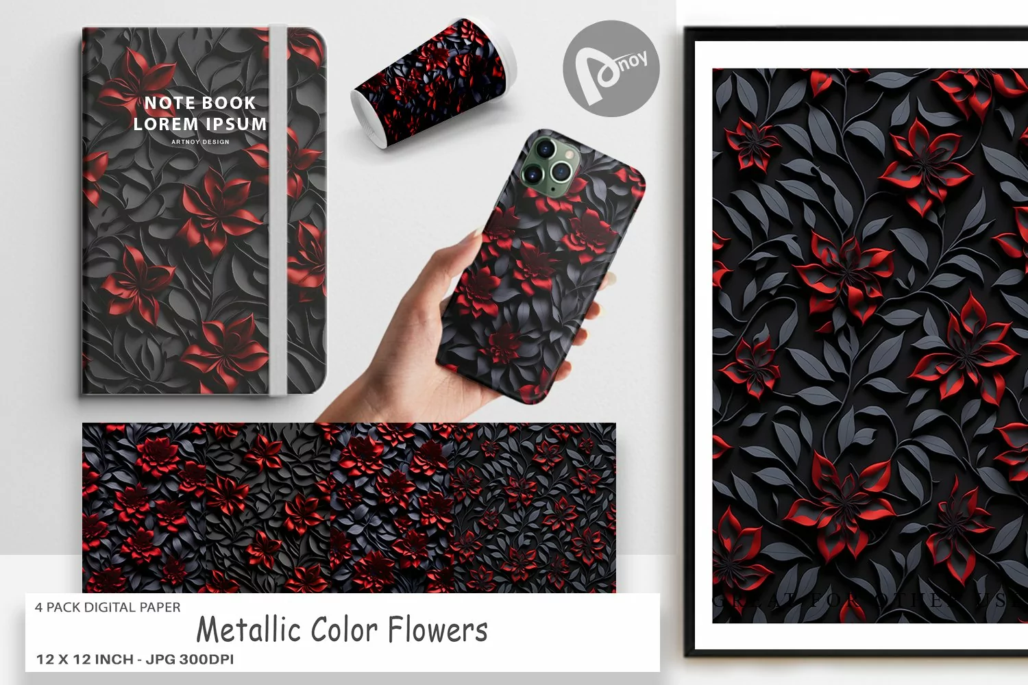 Digital Paper Metallic Color Flowers product image 1