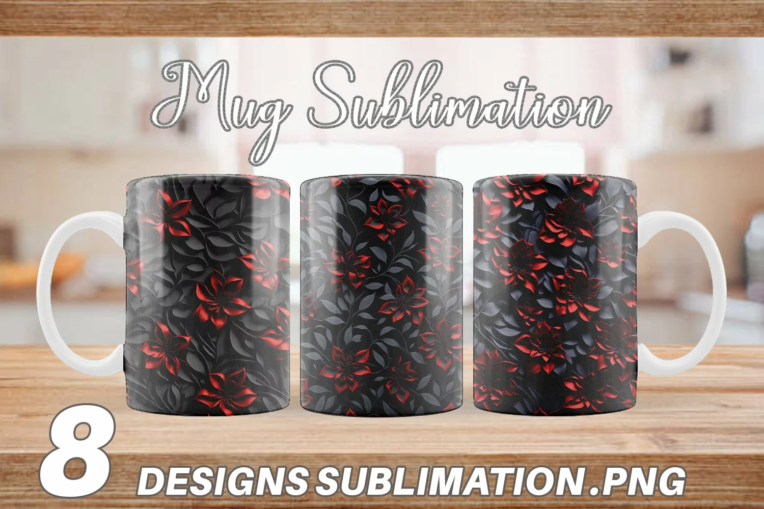 Metallic Color Flowers | Mug sublimation design product image 1